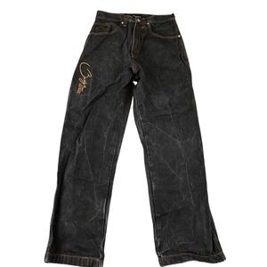 Vintage Y2K Brooklyn Xpress Jeans Mens 32 Black Baggy Embroidered Skater